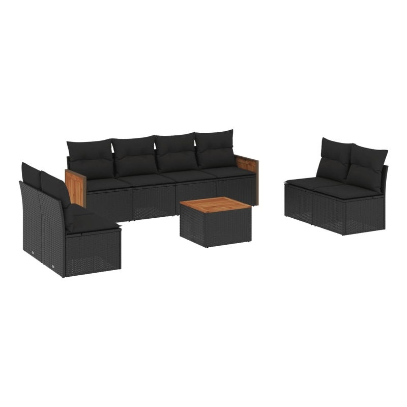 Afuera Living Contemporary 9 Piece Poly Rattan Sofa Set in Black