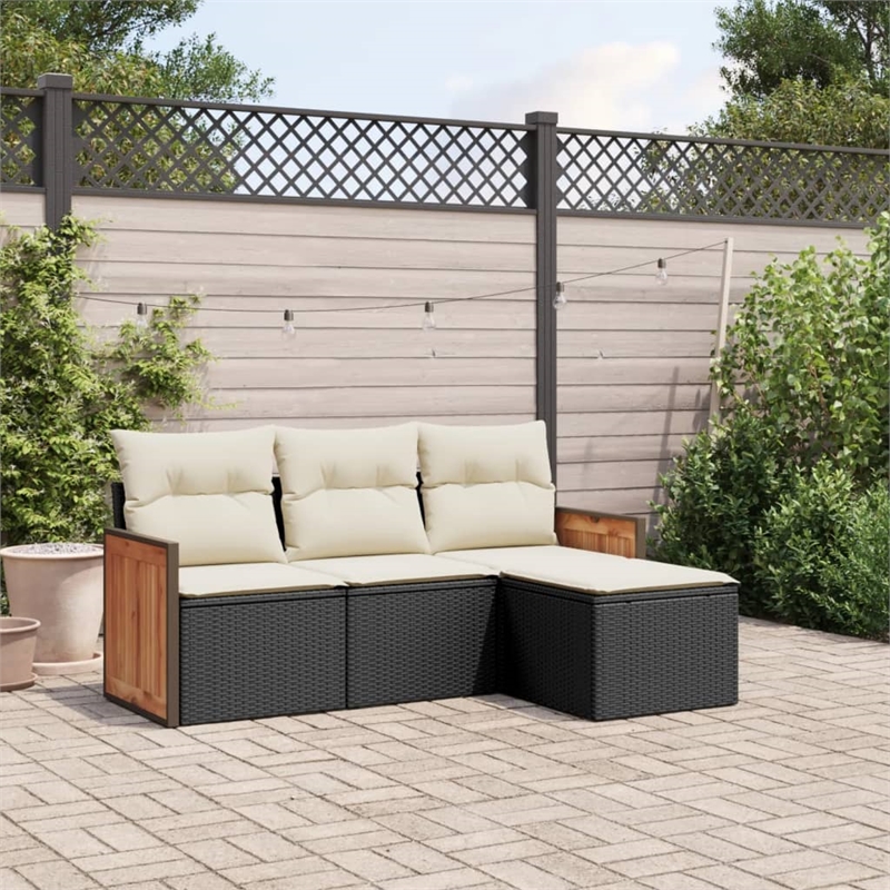 Afuera Living Contemporary 4 Piece Poly Rattan Sofa Set in Black/Cream