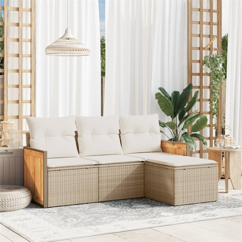 Afuera Living Contemporary 4 Piece Poly Rattan Small Sofa Set in Beige