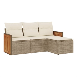 Afuera Living Contemporary 4 Piece Poly Rattan Small Sofa Set in Beige