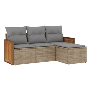 Afuera Living Contemporary 4 Piece Poly Rattan Large Sofa Set in Beige