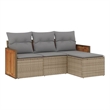 Afuera Living Contemporary 4 Piece Poly Rattan Large Sofa Set in Beige