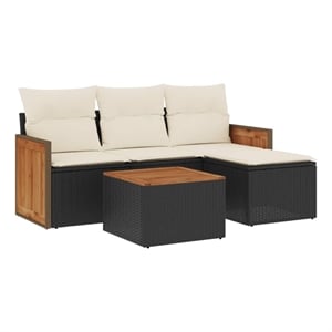Afuera Living Contemporary Synthetic Poly Rattan 5 Piece Large Sofa Set in Black