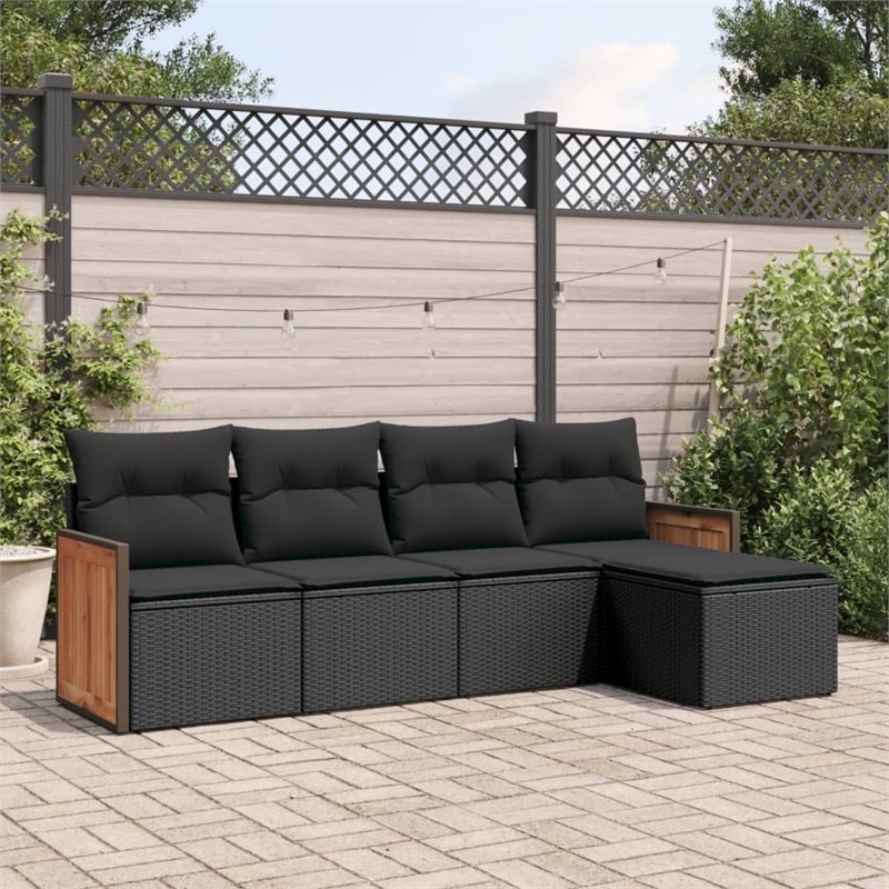 Afuera Living Contemporary 5 Piece Poly Rattan Sofa Set in Black