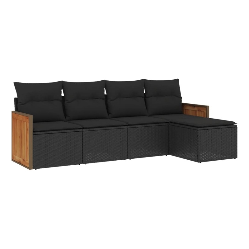 Afuera Living Contemporary 5 Piece Poly Rattan Sofa Set in Black