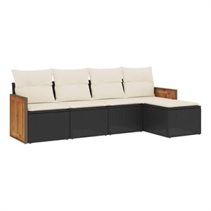 Afuera Living Contemporary Synthetic Poly Rattan 5 Piece  Sofa Set in Black