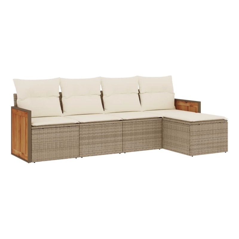 Afuera Living Contemporary 5 Piece Poly Rattan Sofa Set in Cream/Beige