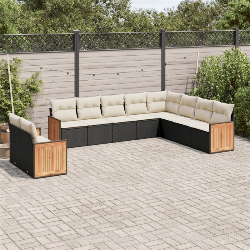 Afuera Living Contemporary 10 Piece Poly Rattan Sofa Set in Black/Cream