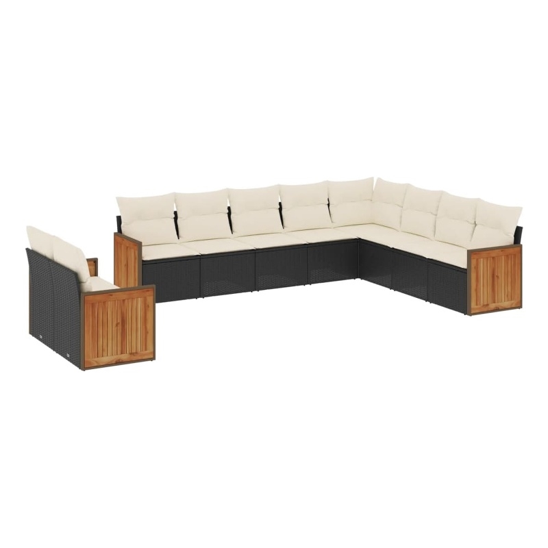 Afuera Living Contemporary 10 Piece Poly Rattan Sofa Set in Black/Cream