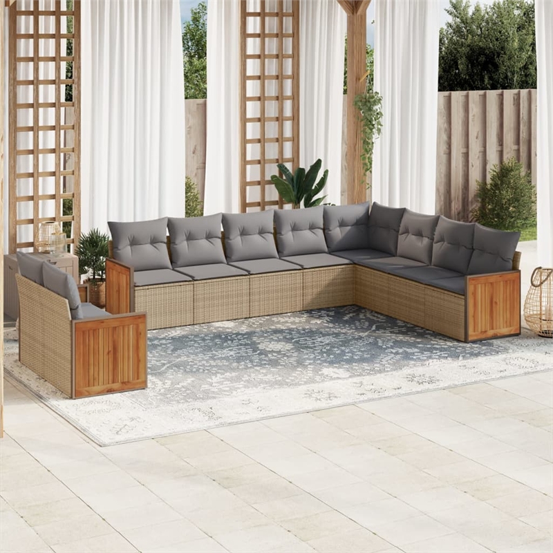 Afuera Living Contemporary 10 Piece Poly Rattan Sofa Set in Beige