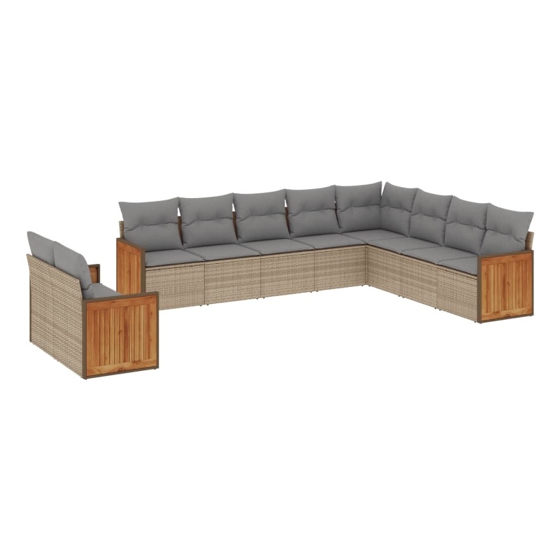 Afuera Living Contemporary 10 Piece Poly Rattan Sofa Set in Beige