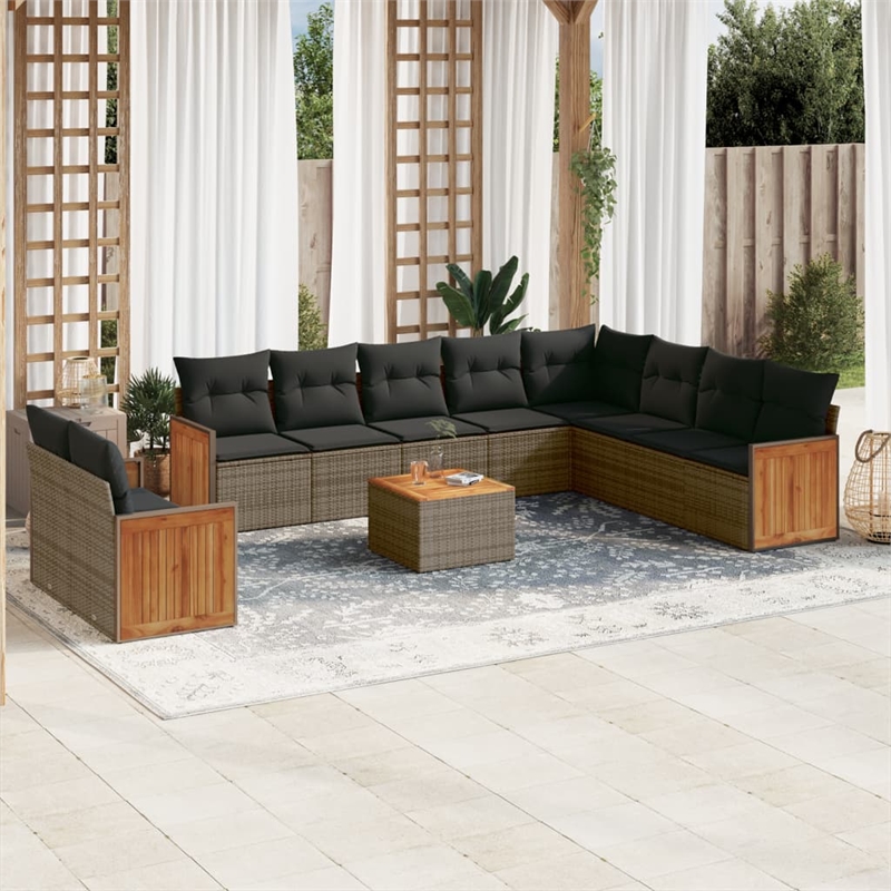 Afuera Living Contemporary 11 Piece Poly Rattan Sofa Set in Gray