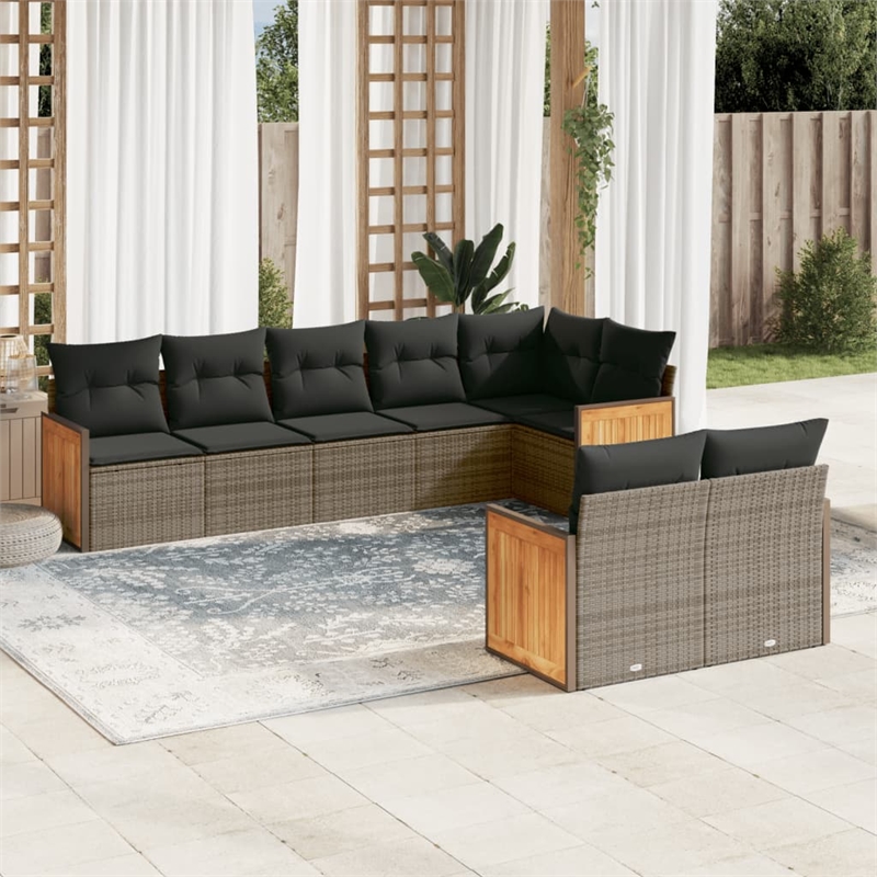 Afuera Living Contemporary Synthetic Poly Rattan 8 Piece  Sofa Set in Gray