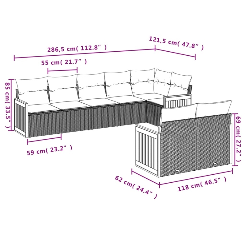 Afuera Living Contemporary Synthetic Poly Rattan 8 Piece  Sofa Set in Gray
