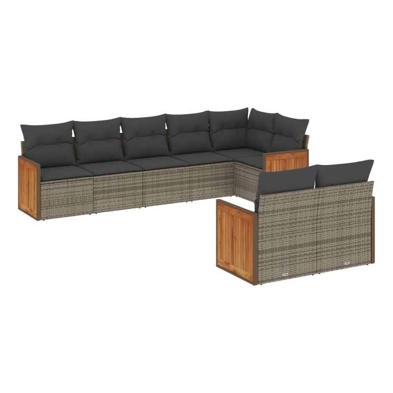 Afuera Living Contemporary Synthetic Poly Rattan 8 Piece  Sofa Set in Gray