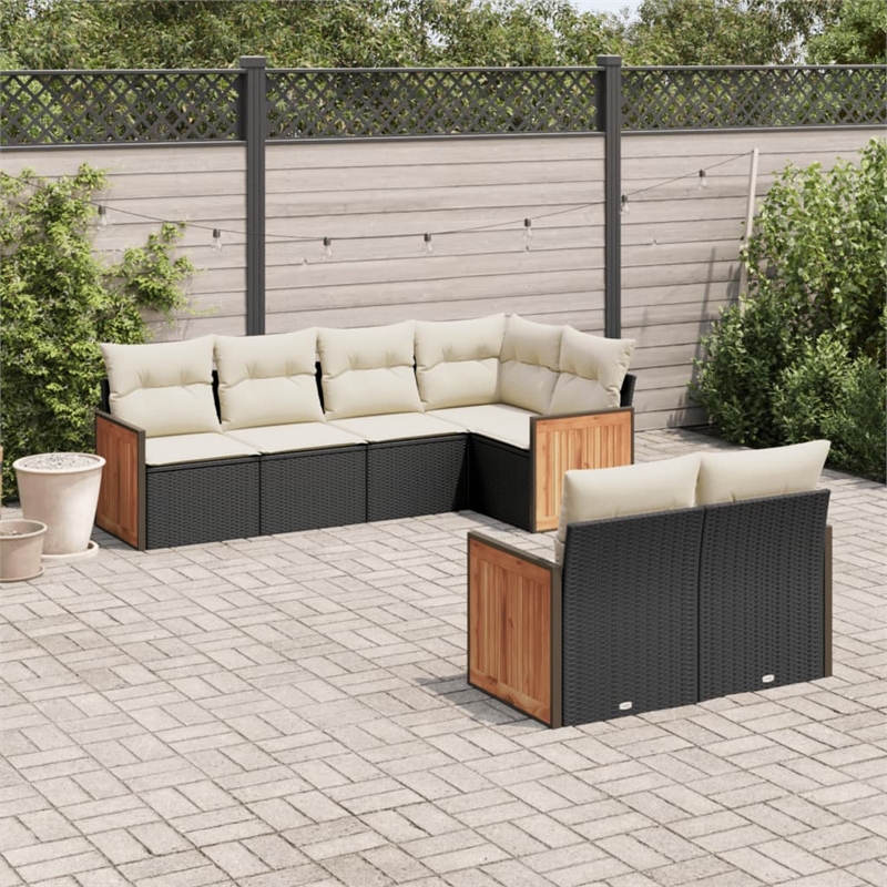 Afuera Living Contemporary 7 Piece Poly Rattan Sofa Set in Black