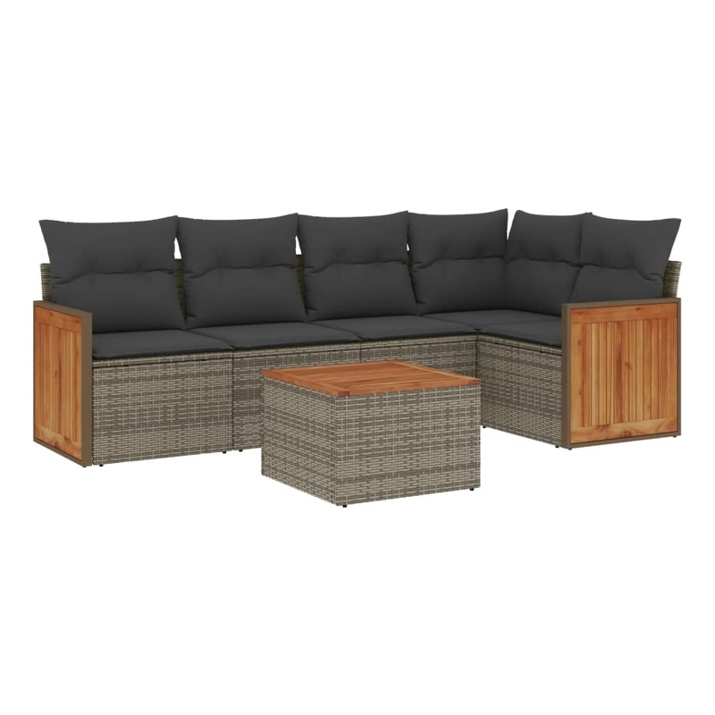 Afuera Living Contemporary Synthetic Poly Rattan 6 Piece Small Sofa Set in Gray