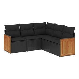 Afuera Living Contemporary Synthetic Poly Rattan 5 Piece  Sofa Set in Black