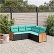 Afuera Living Contemporary 5 Piece Poly Rattan Patio Sofa Set in Black