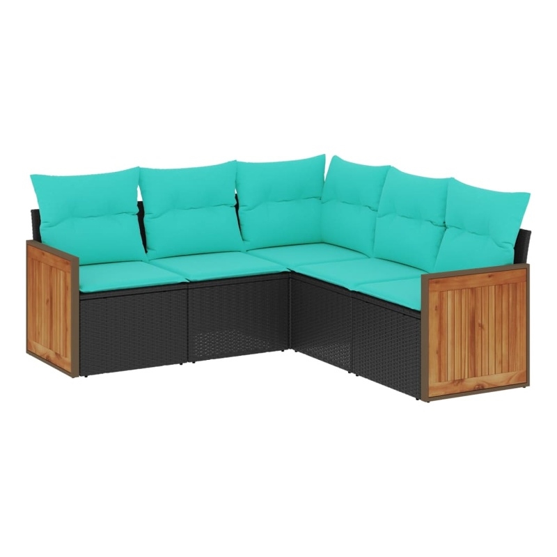 Afuera Living Contemporary 5 Piece Poly Rattan Patio Sofa Set in Black