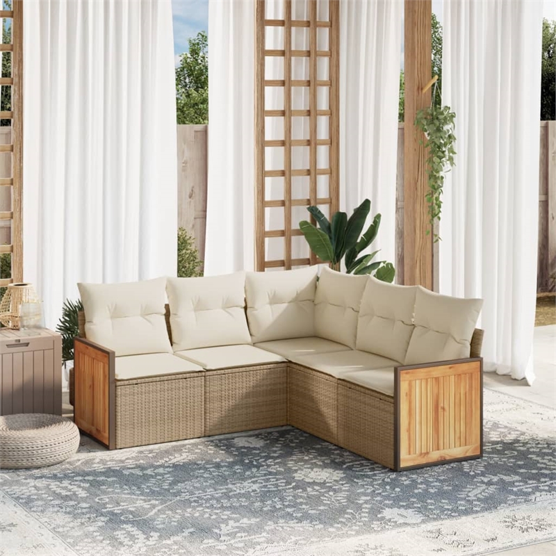 Afuera Living Contemporary 5 Piece Poly Rattan Sofa Set in Beige