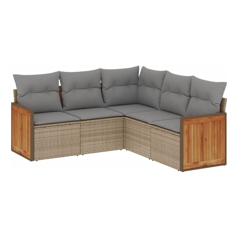 Afuera Living Contemporary Synthetic Poly Rattan 5 Piece  Sofa Set in Beige