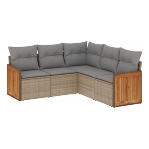 Afuera Living Contemporary Synthetic Poly Rattan 5 Piece  Sofa Set in Beige