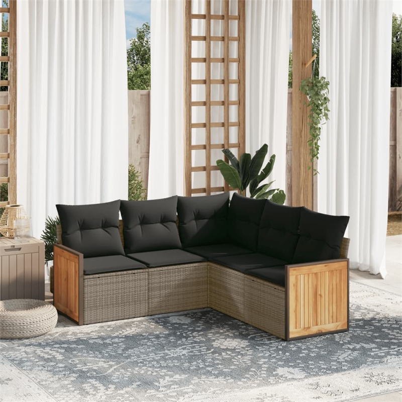 Afuera Living Contemporary 5 Piece Poly Rattan Sofa Set in Gray
