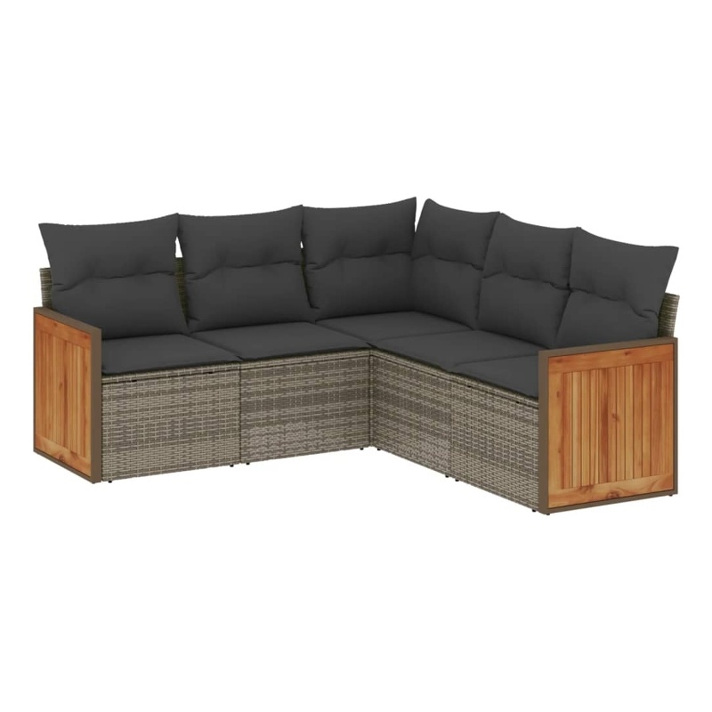 Afuera Living Contemporary 5 Piece Poly Rattan Sofa Set in Gray