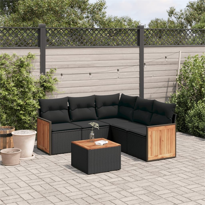 Afuera Living Contemporary 6 Piece Poly Rattan Sofa Set in Black