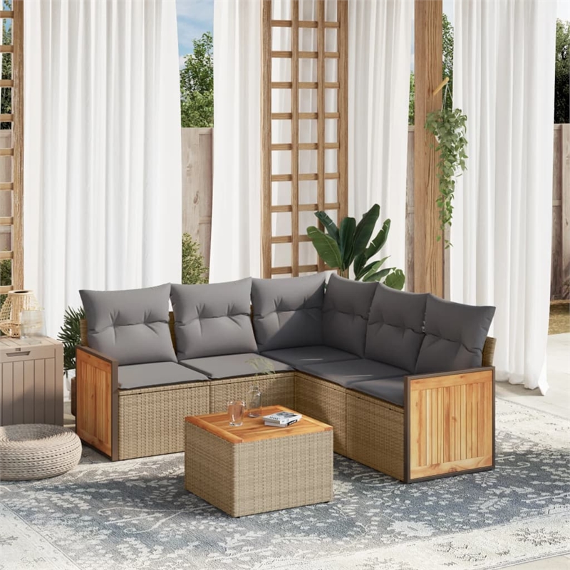 Afuera Living Contemporary Synthetic Poly Rattan 6 Piece Sofa Set in Gray/Beige