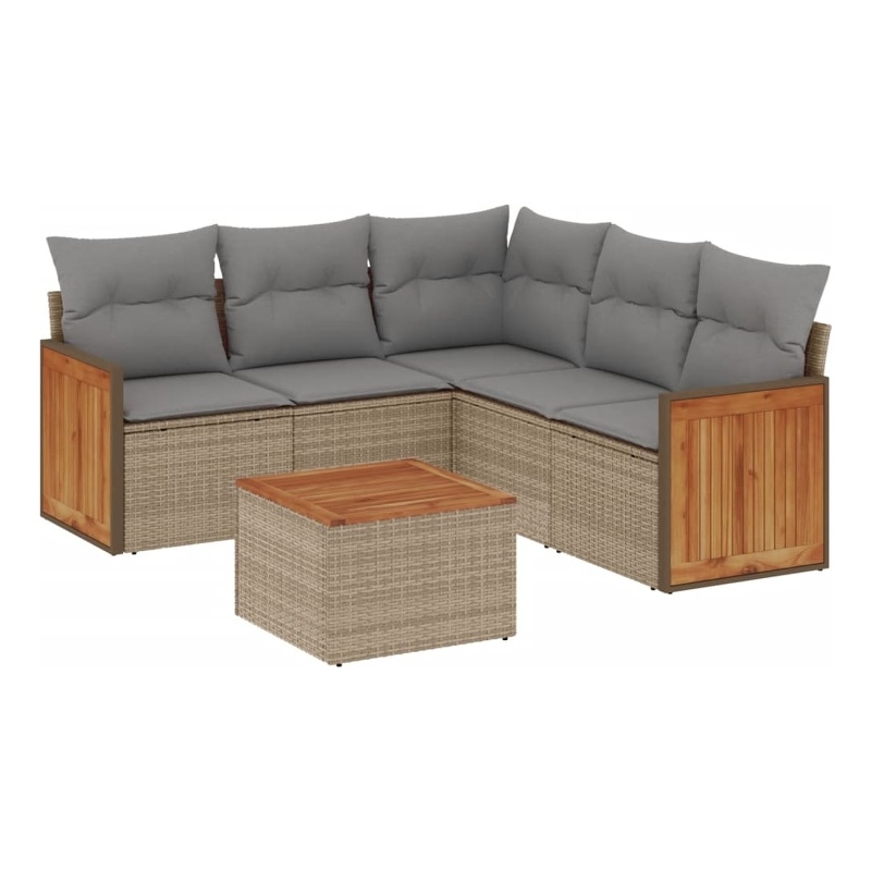 Afuera Living Contemporary Synthetic Poly Rattan 6 Piece Sofa Set in Gray/Beige