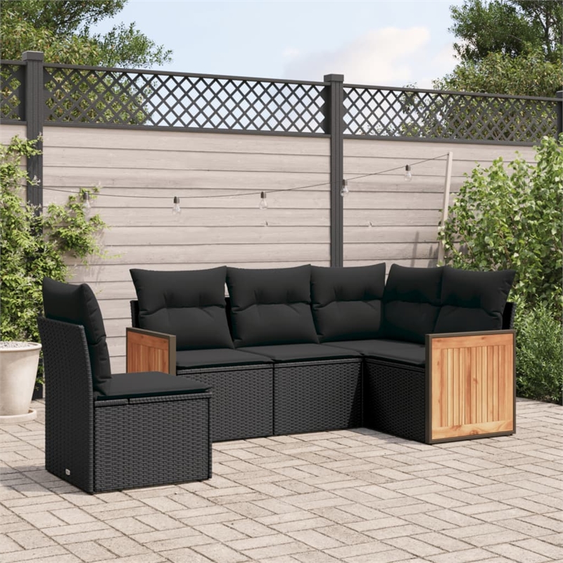 Afuera Living Contemporary 5 Piece Poly Rattan Sofa Set in Black