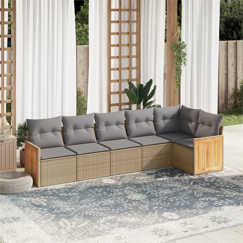 Afuera Living Contemporary 6 Piece Poly Rattan Large Sofa Set in Beige