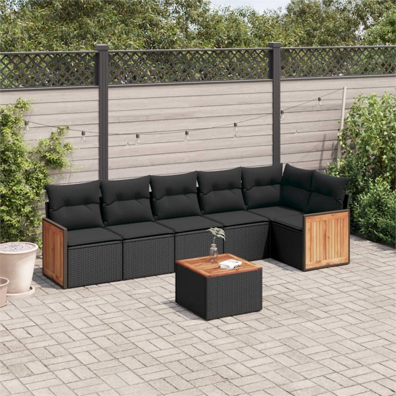 Afuera Living Contemporary Synthetic Poly Rattan  Large Sofa Set in Black