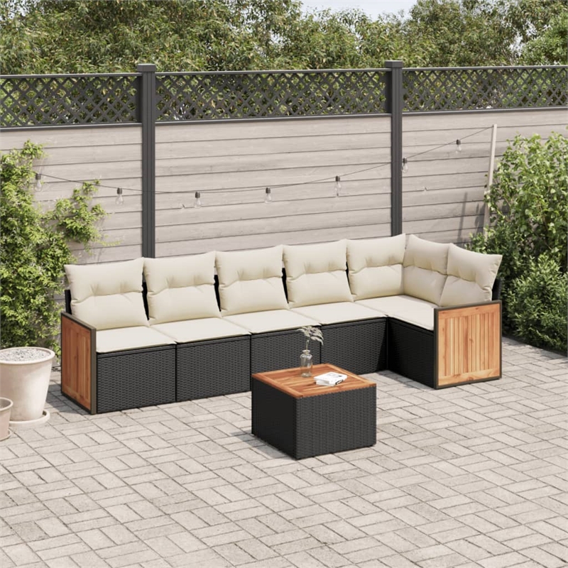 Afuera Living Contemporary 7 Piece Poly Rattan Large Sofa Set in Black