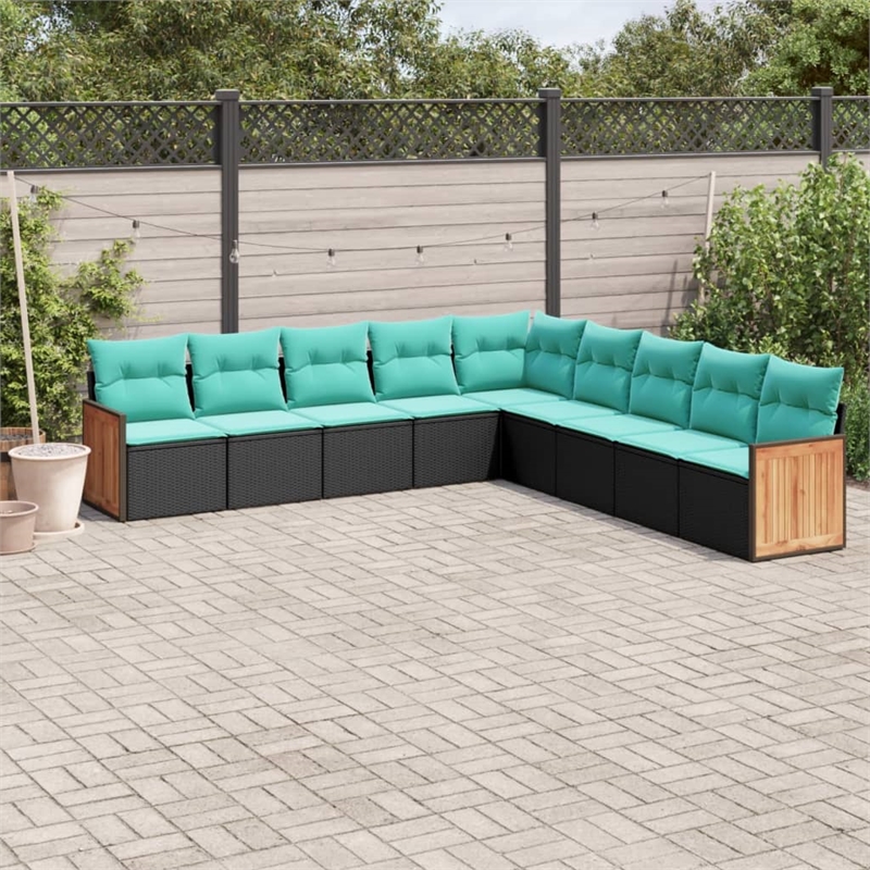 Afuera Living 9 Piece Poly Rattan Small Patio Sofa Set in Black/Blue