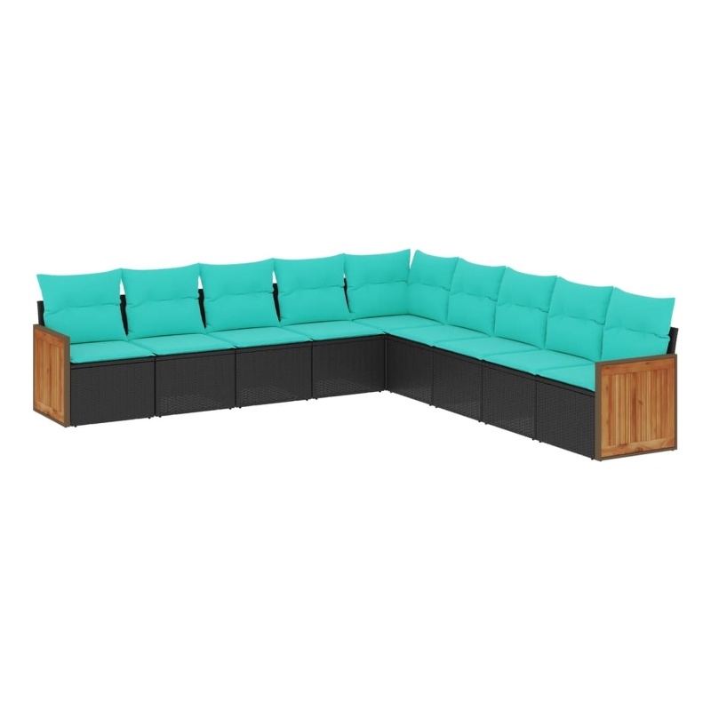Afuera Living 9 Piece Poly Rattan Small Patio Sofa Set in Black/Blue