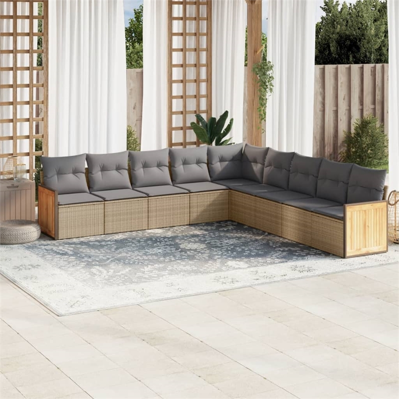 Afuera Living 9 Piece Poly Rattan Small Sofa Set in Gray/Beige