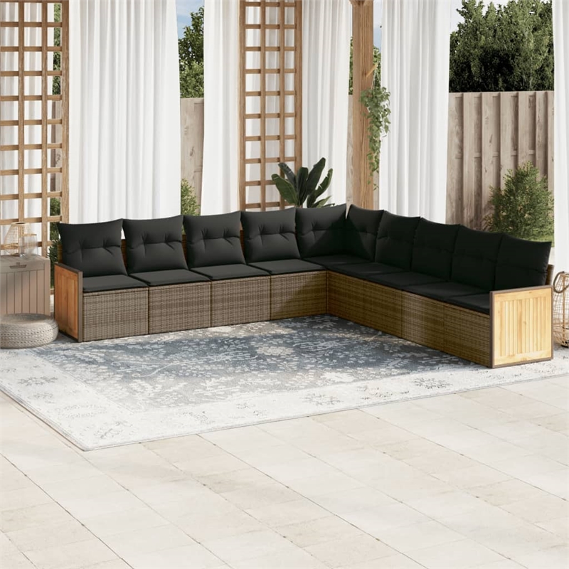 Afuera Living Contemporary Synthetic Poly Rattan 9 Piece Sofa Set in Gray