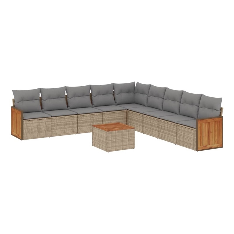 Afuera Living Contemporary Synthetic Poly Rattan 10 Piece Sofa Set in Gray/Beige