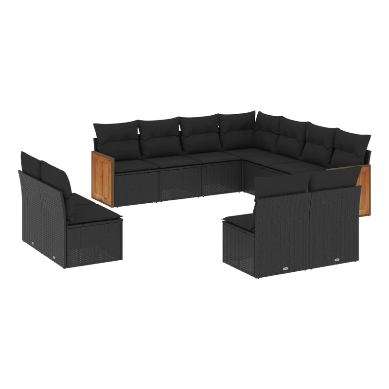 Afuera Living Contemporary Synthetic Poly Rattan  Large Sofa Set in Black