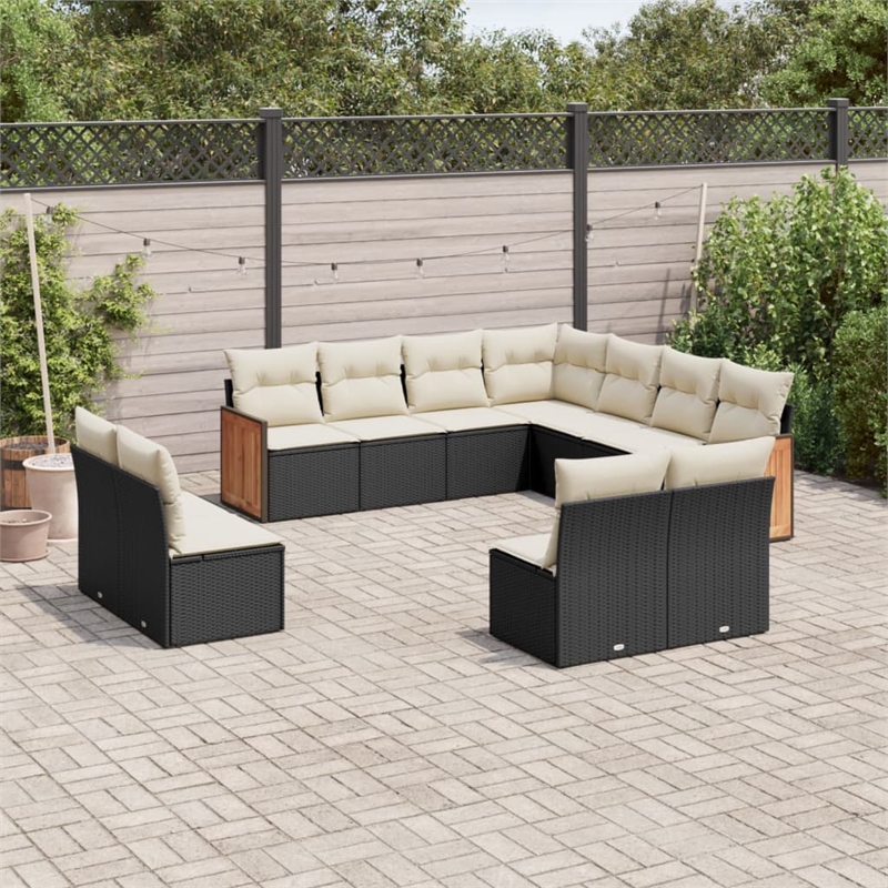 Afuera Living Contemporary Poly Rattan Sofa Set in Black/Cream