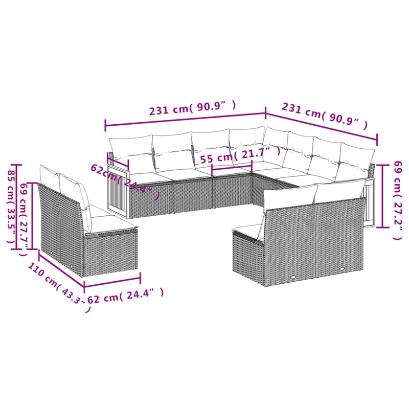 Afuera Living Contemporary Poly Rattan Sofa Set in Black/Cream