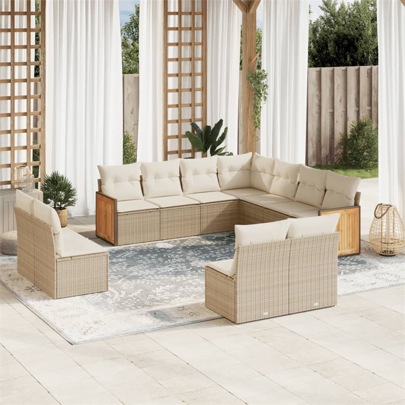 Afuera Living Contemporary Synthetic Poly Rattan  Large Sofa Set in Beige