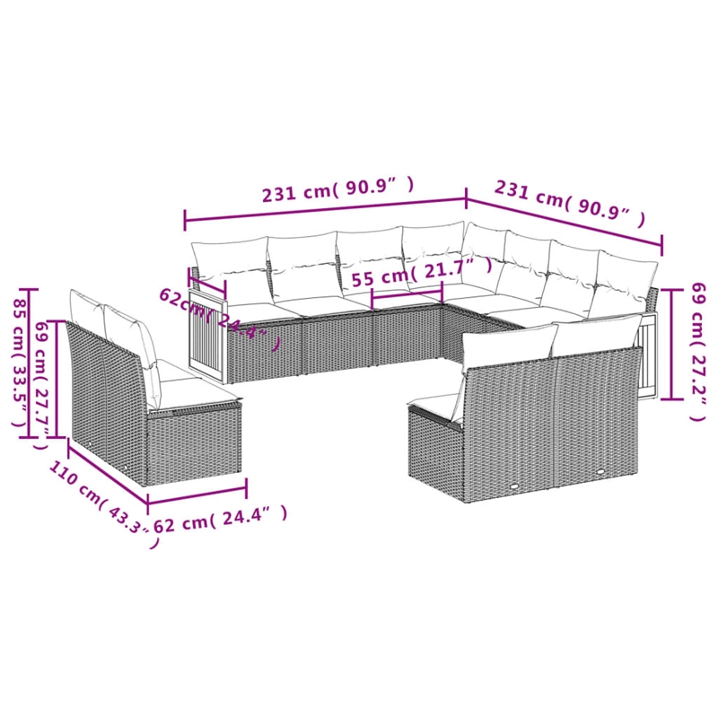 Afuera Living Contemporary Synthetic Poly Rattan  Large Sofa Set in Beige