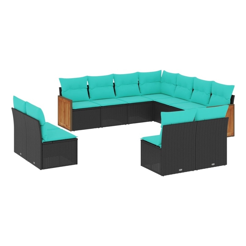 Afuera Living 11 Piece Poly Rattan Patio Sofa Set in Black/Blue