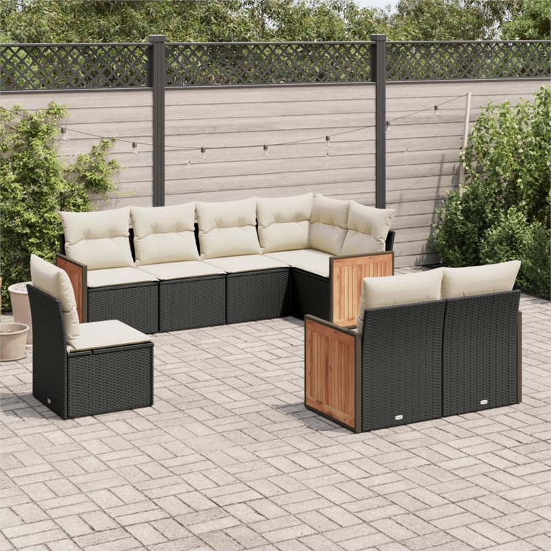 Afuera Living Contemporary 8 Piece Poly Rattan Sofa Set in Black/Cream