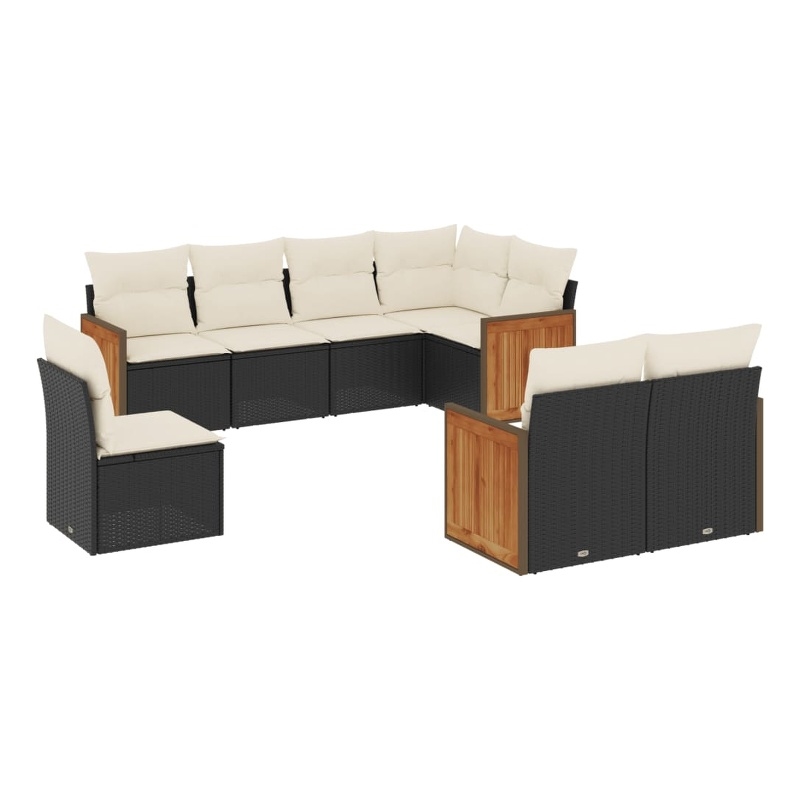 Afuera Living Contemporary 8 Piece Poly Rattan Sofa Set in Black/Cream