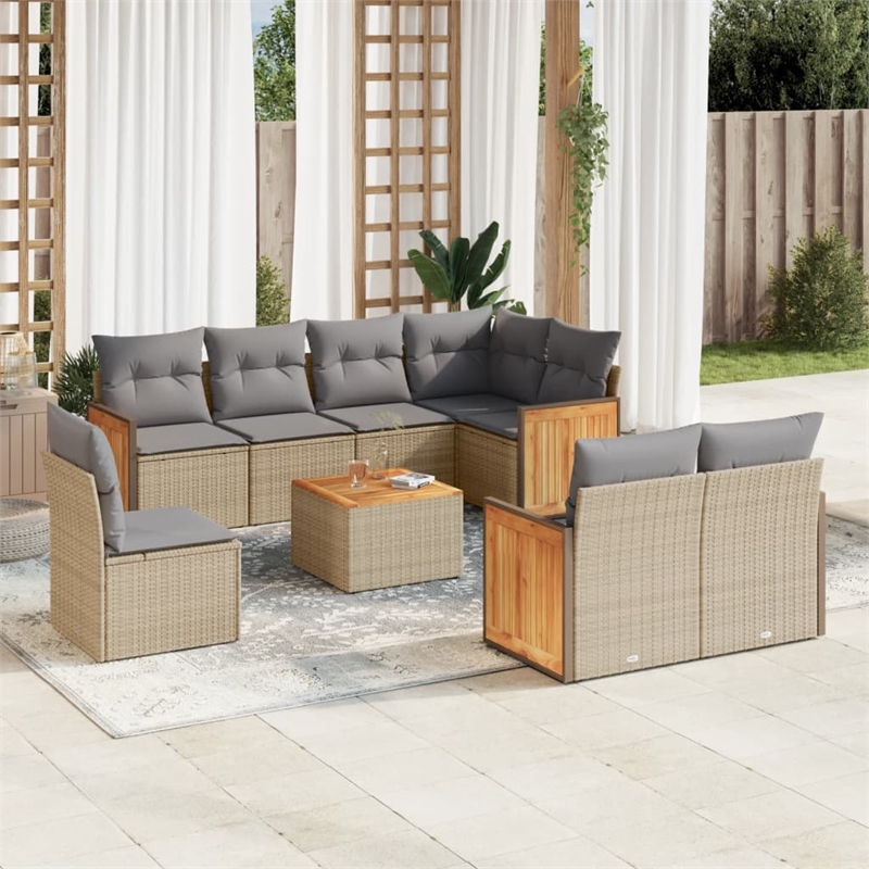 Afuera Living Contemporary 9 Piece Poly Rattan Sofa Set in Beige